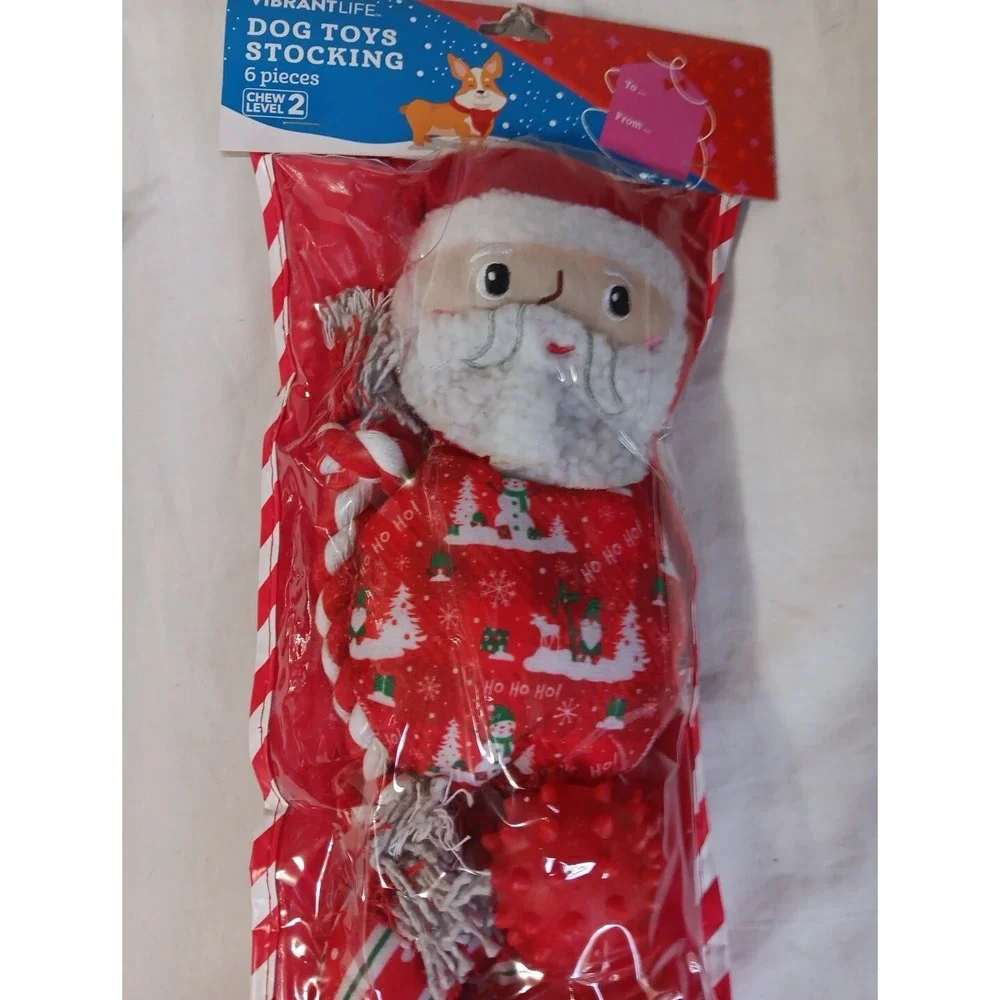 Dog Toy Christmas Stocking 6‎ Pieces Chew Level 2 Gift Set Rope Ball Plush Santa